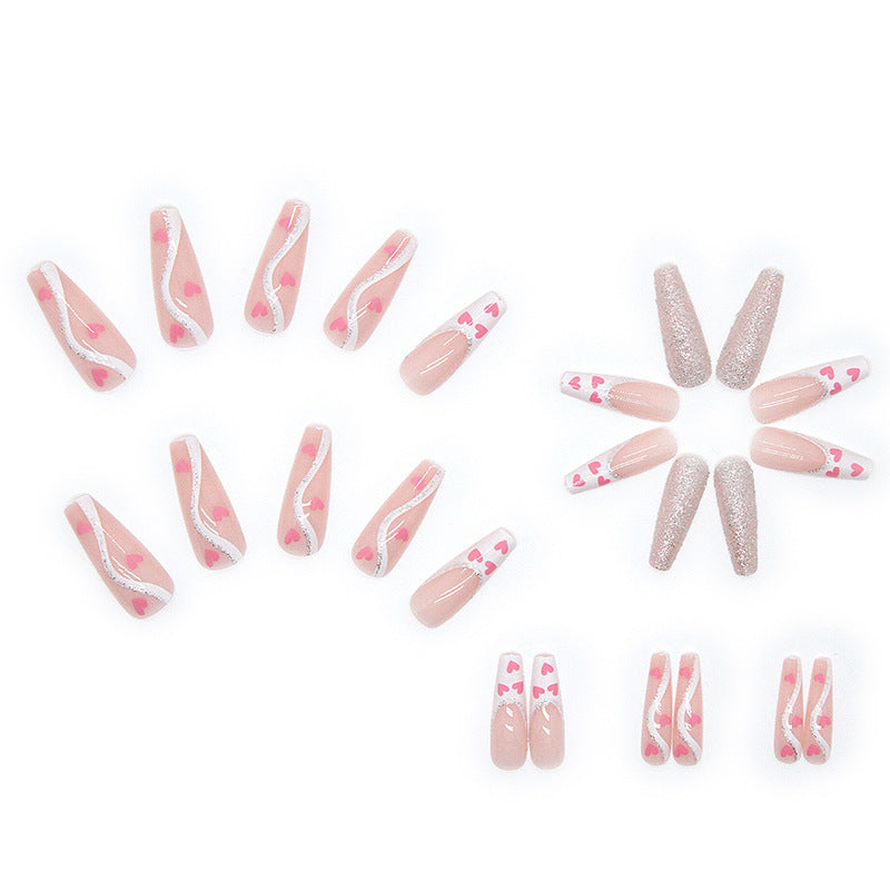 Pink & White Heart False Nails – Romantic & Chic Manicure