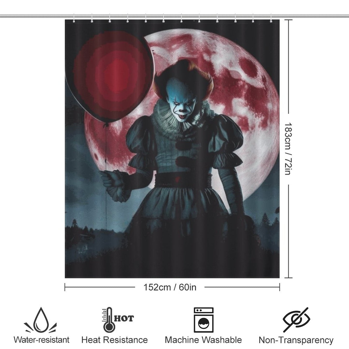 Creepy Horror Bathroom Decor | Scary Clown Shower Curtain | Haunted House Halloween Bathroom