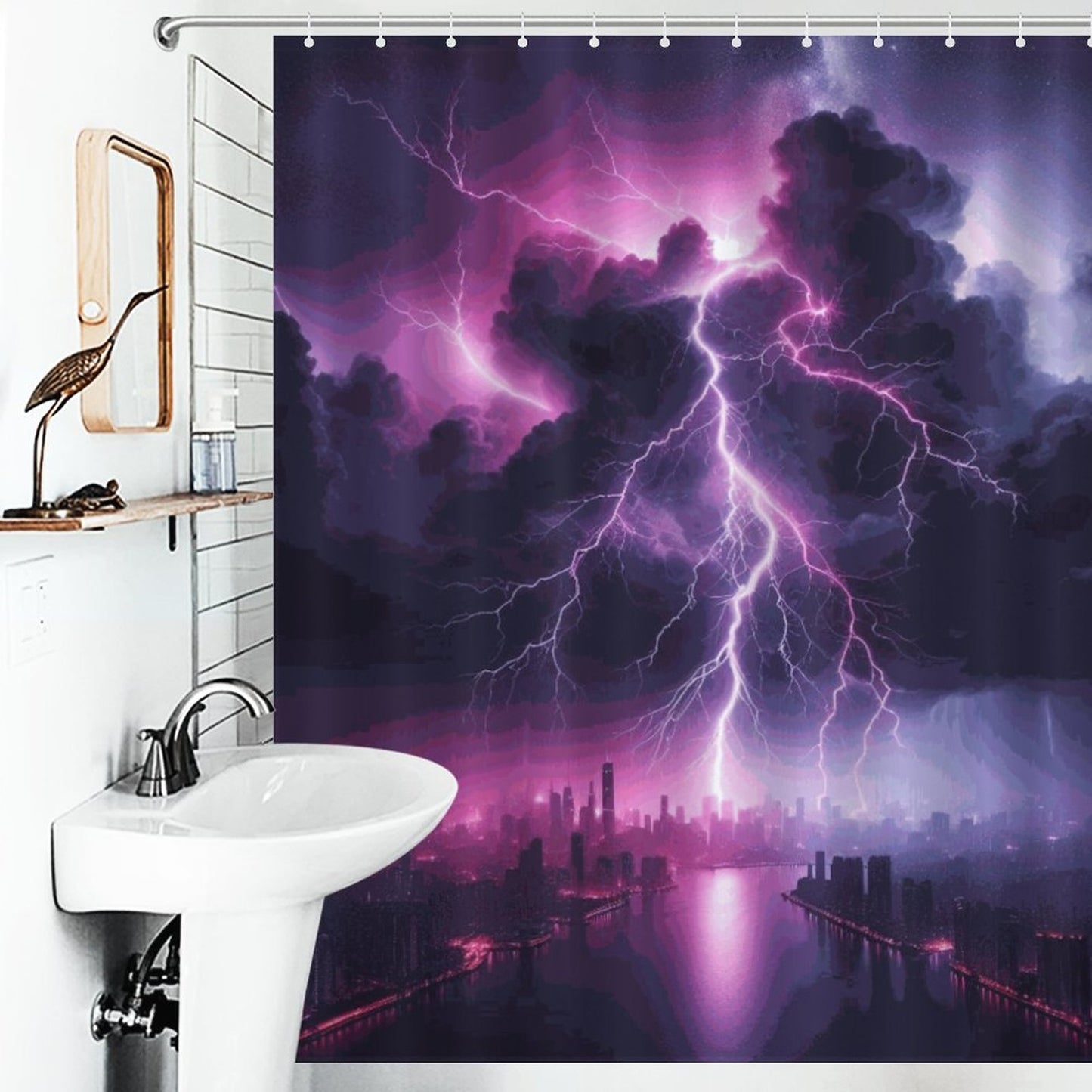 Thunder Storm Shower Curtain/ Black and Purple/ The Storm/ Master Bathroom/ Guest Bathroom