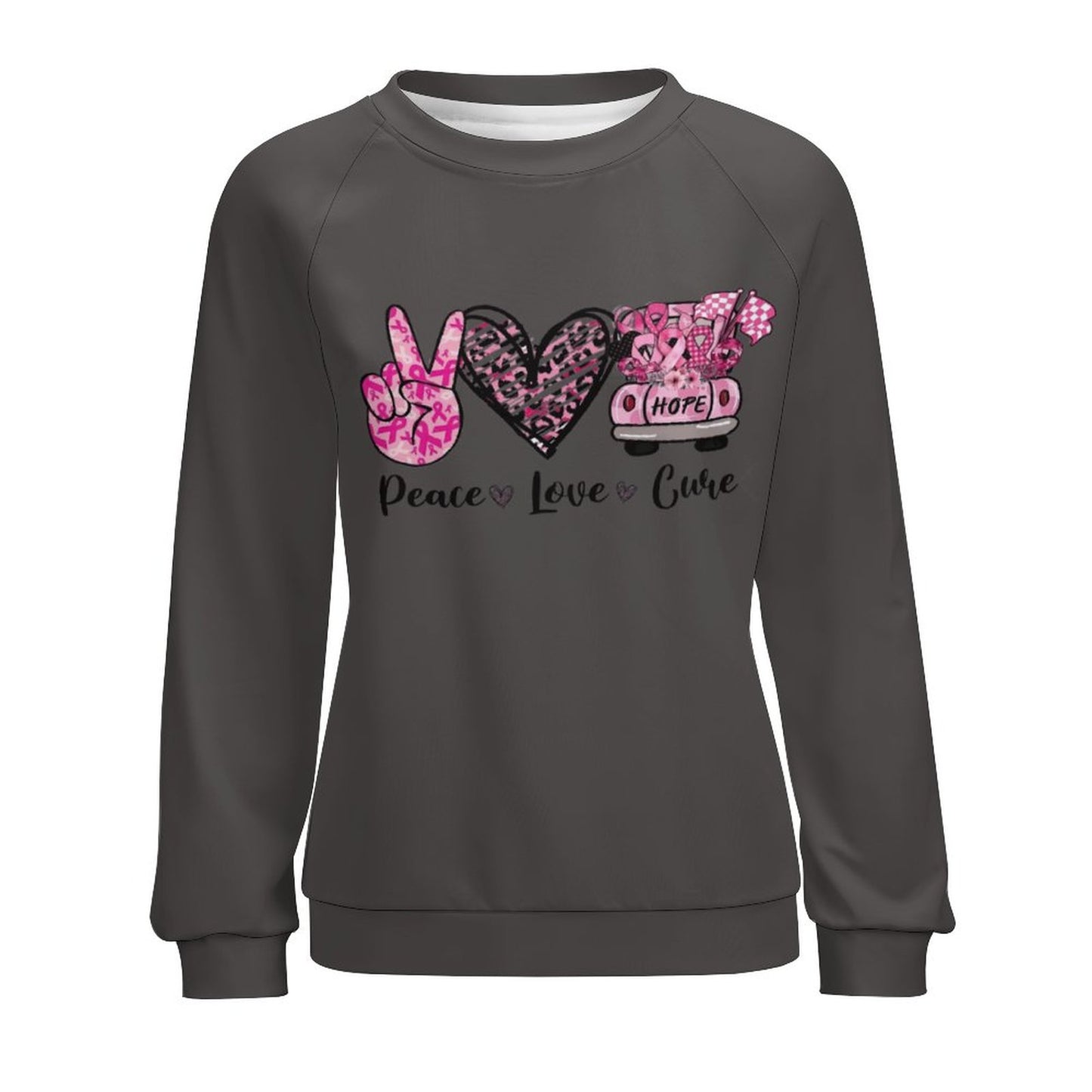 Women's Peace Love Cure Breast Cancer Awareness Sweatshirt - Pink Ribbon Pullover