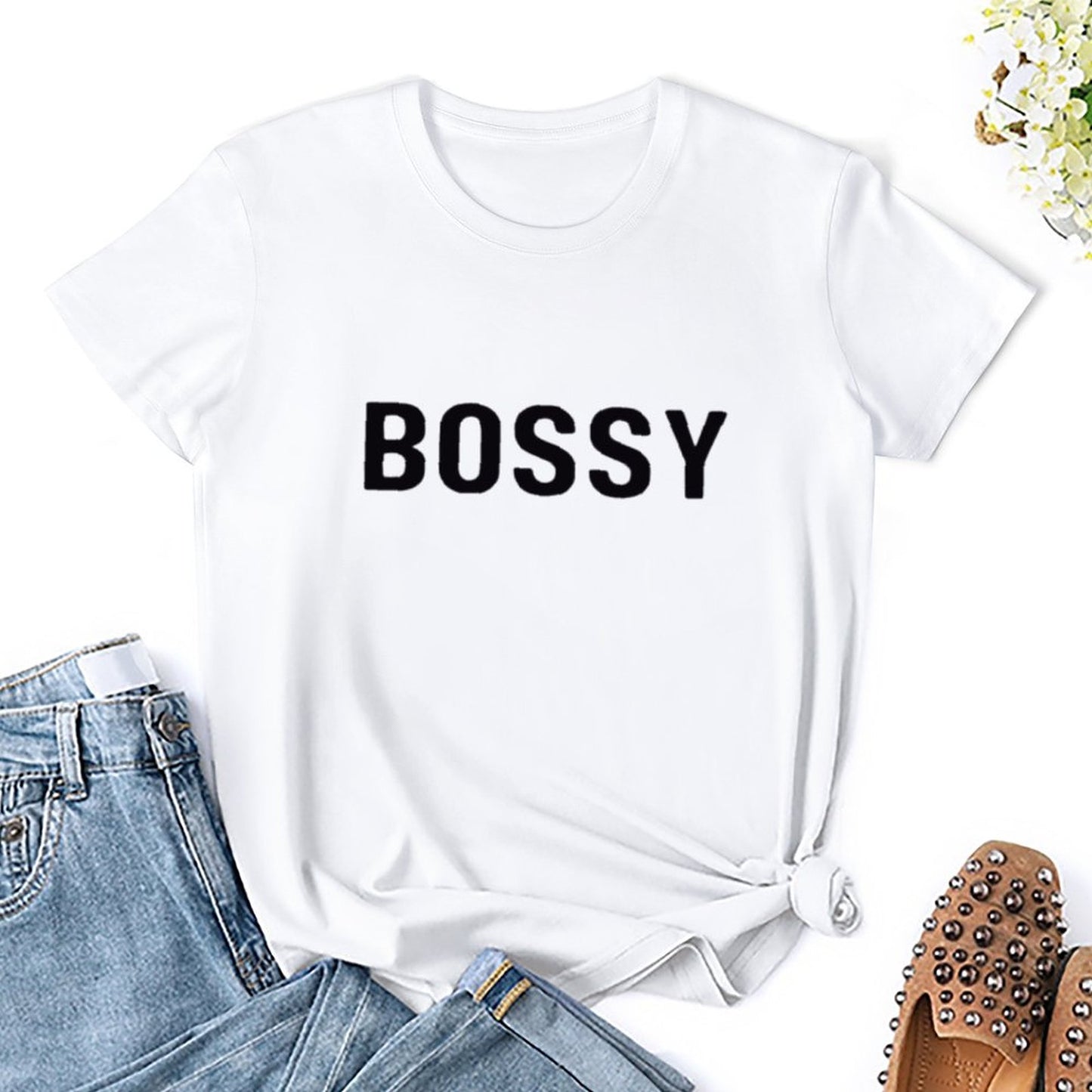 BOSSY Women's T-Shirt - Bold Statement Tee for Confident Women - Trendy Streetwear Fashion