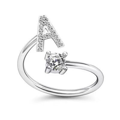 Women's Adjustable Zircon Letters Ring