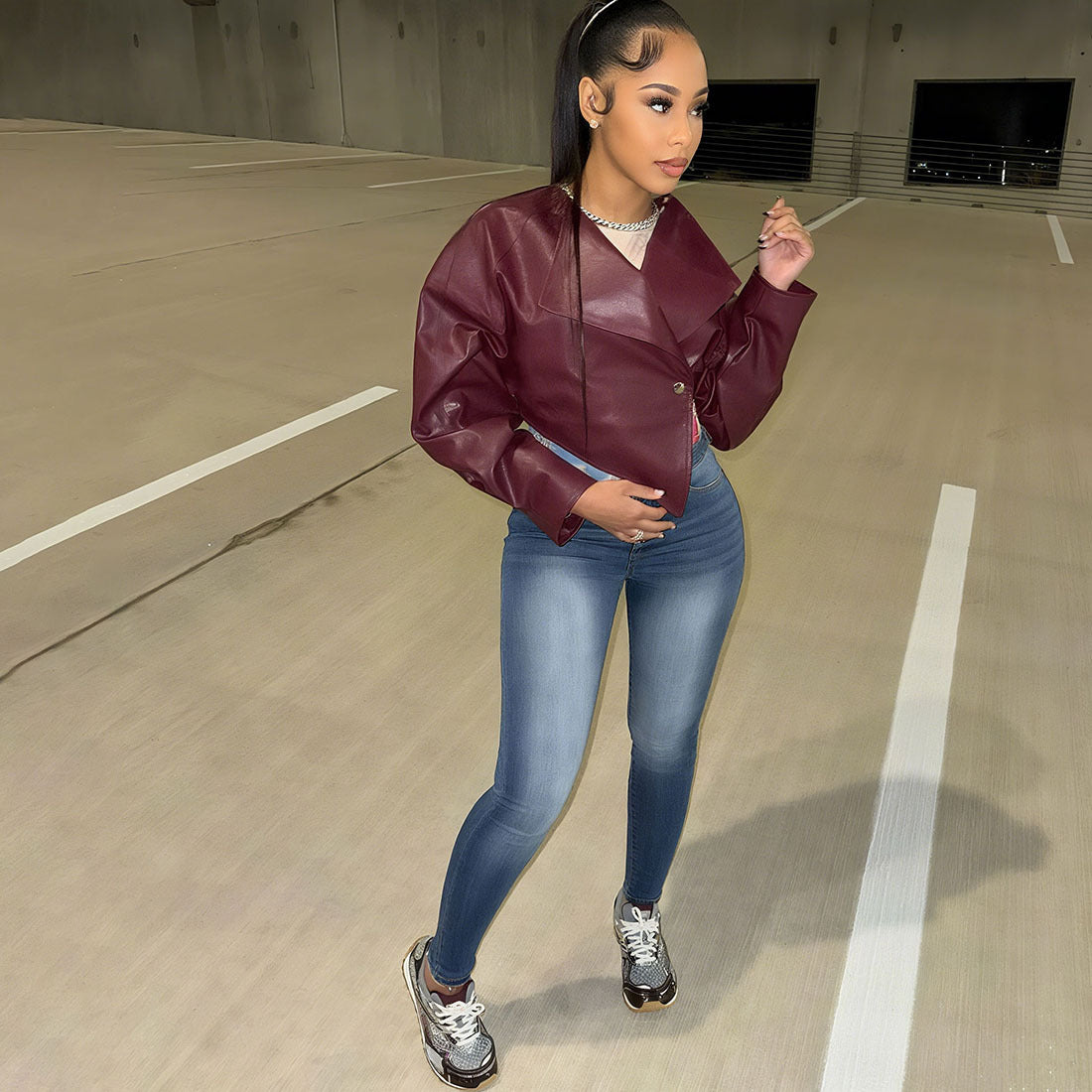 Chic Leather Solid Color Casual Coat for Women – Stylish Fall Outerwear | Elegant Faux Leather Jacket | Streetwear Fashion 2025