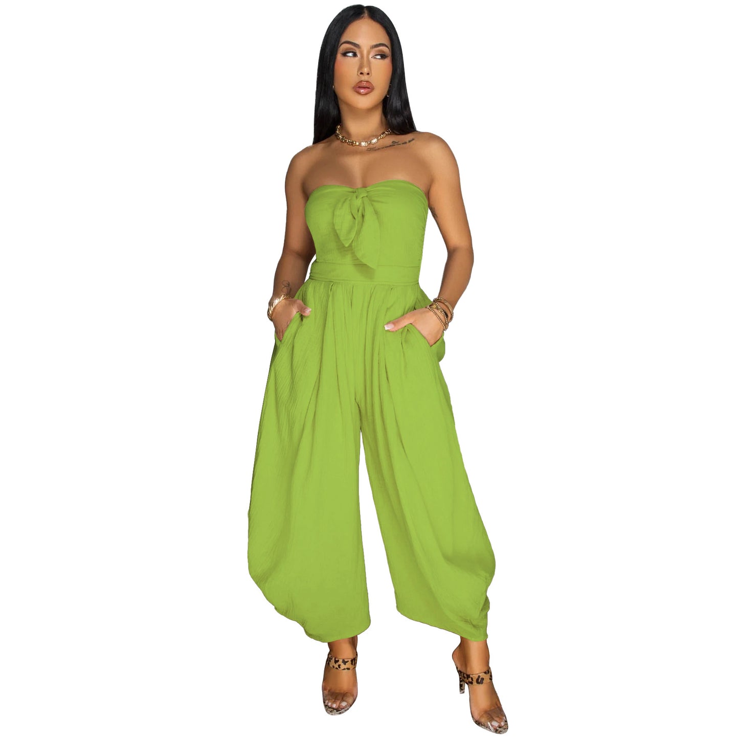 Sleek Chest Wrap Collar Jumpsuit – Elegant Solid Color One-Piece for Women