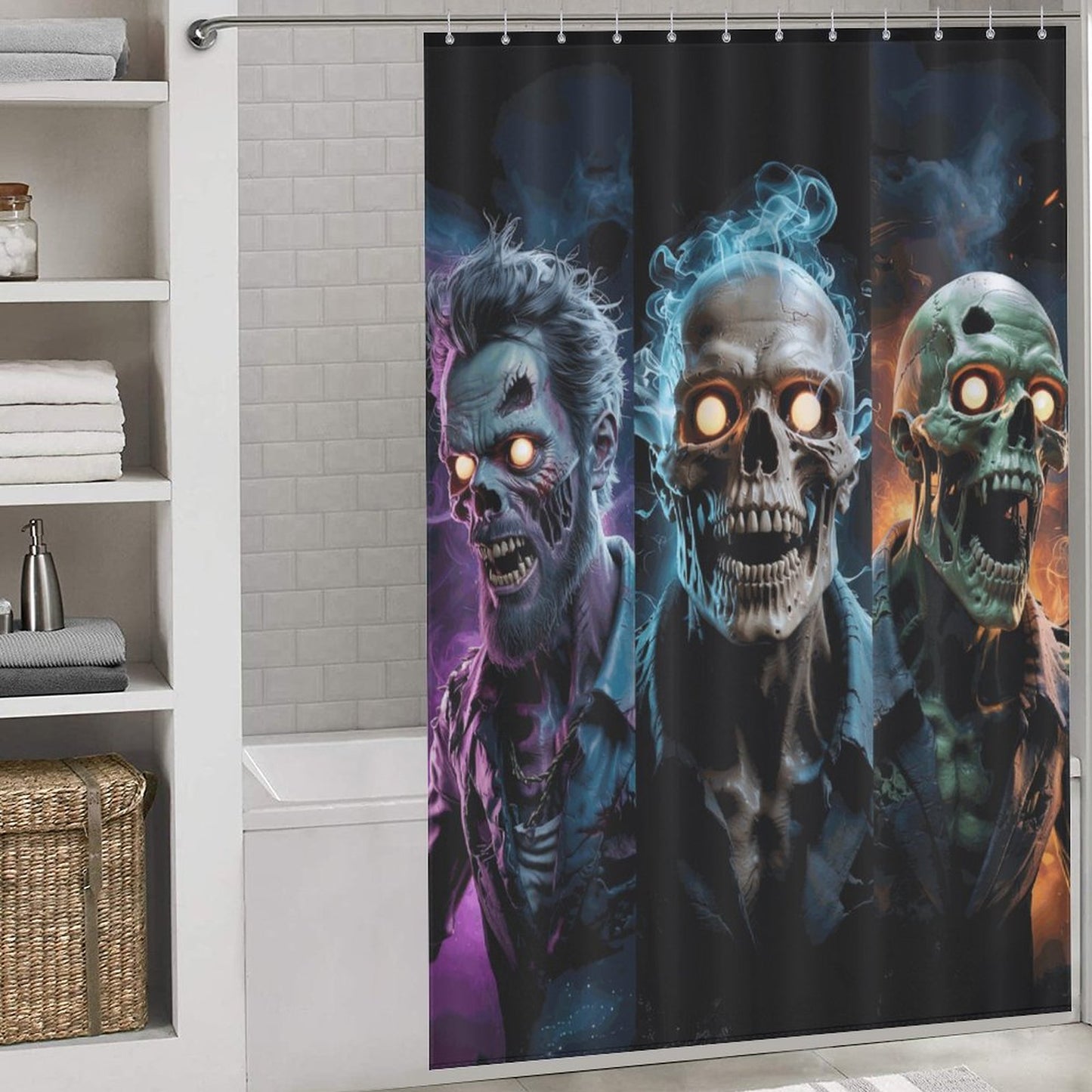 Scary Zombie Skull / Halloween Gothic Creepy Bath Curtain