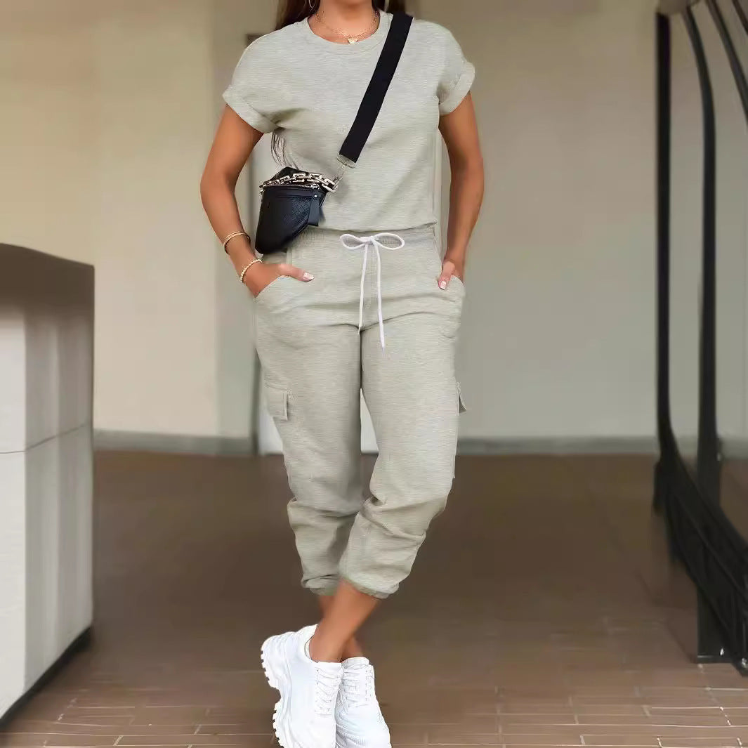 Trendy Two-Piece Set for Women – Cargo Jogger Pants & Matching Top | Streetwear Lounge Outfit | Chic Casual Tracksuit for Everyday Style