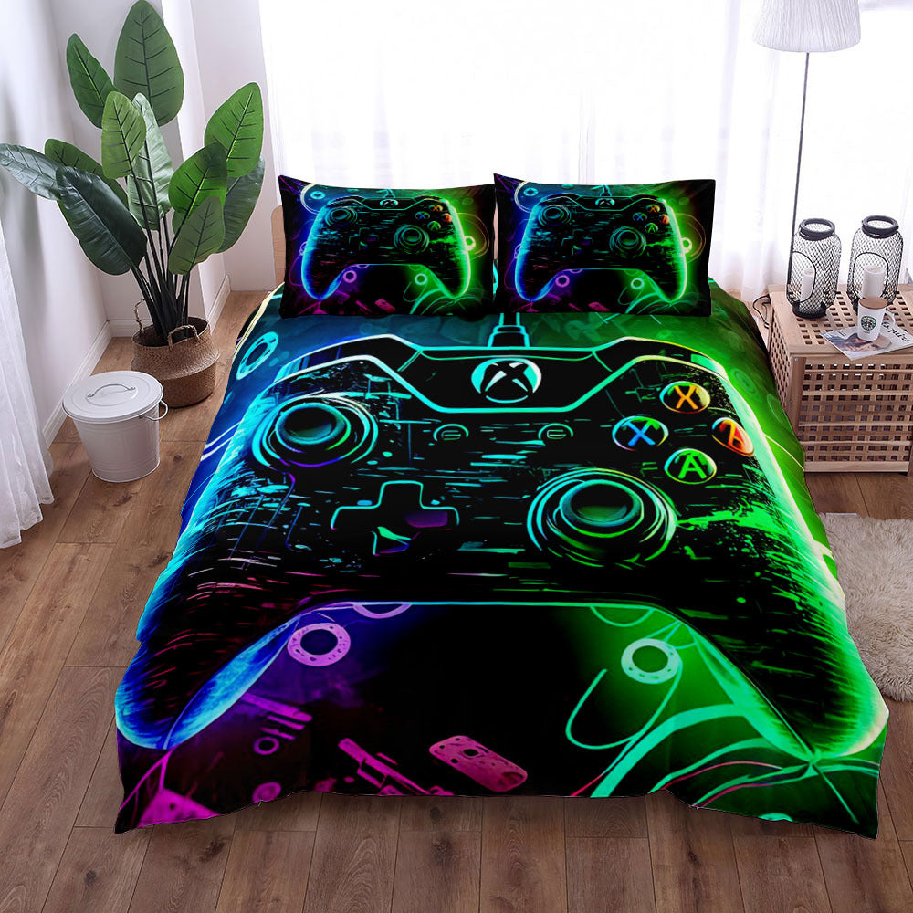 Gamer Bed 3-Piece Bedding Set – Gaming Theme Bed Sheet, Coverlet & Pillowcase – Ultimate Gamer Bedroom Decor