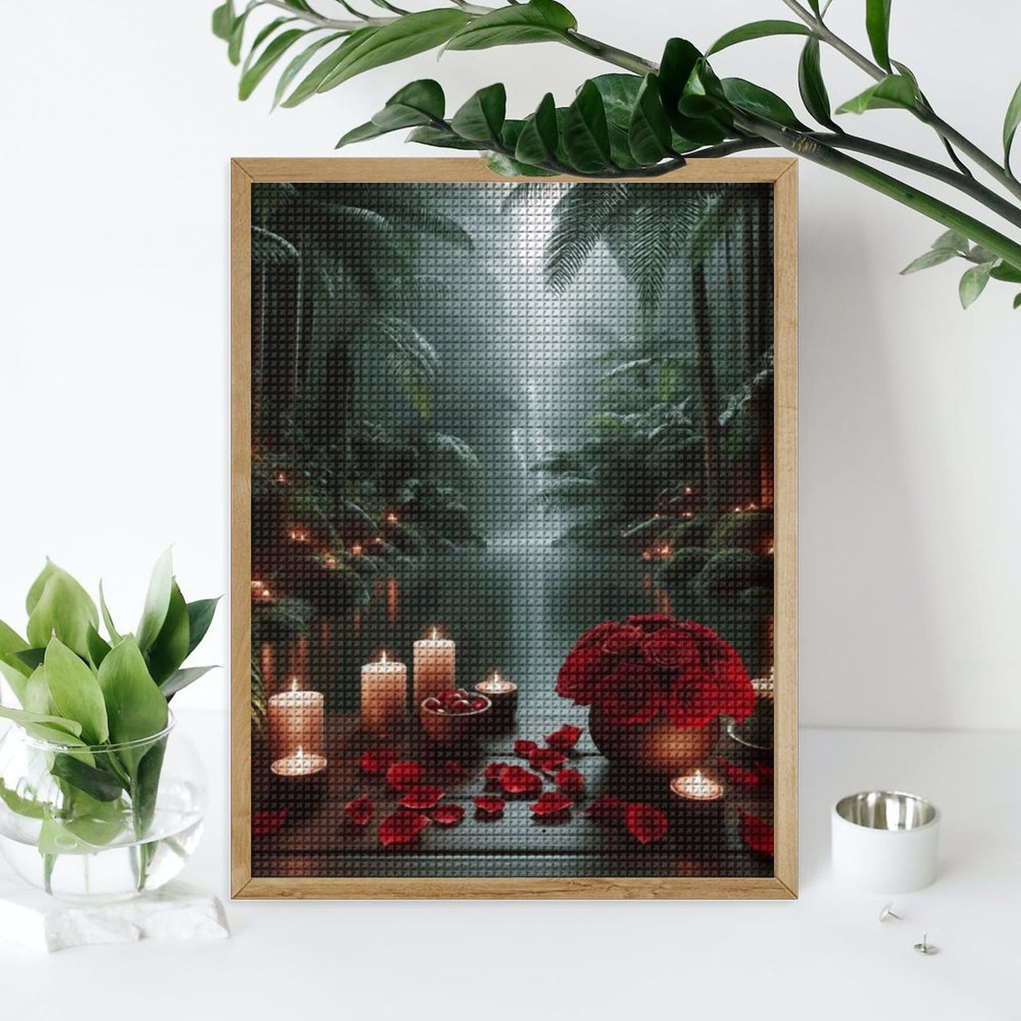 Romantic Candle Light & Rose Petals Unframed Diamond Art Painting Sparkling Wall Art Bedroom Decor | Perfect Gift for Lovers