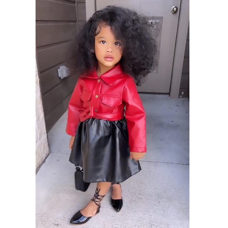 Mini Luxe Fall Fashion Set | Toddler Faux Leather Skirt Outfit