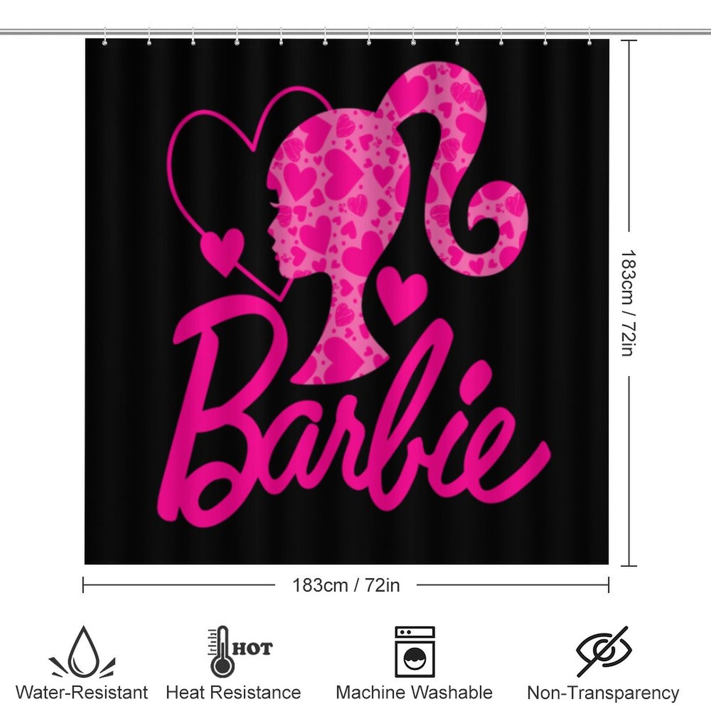 Pink and Black Melanin Doll House Barbie Collection Shower Curtain Set with 3 Rugs / Guest Bathroom/ Girls Bathroom