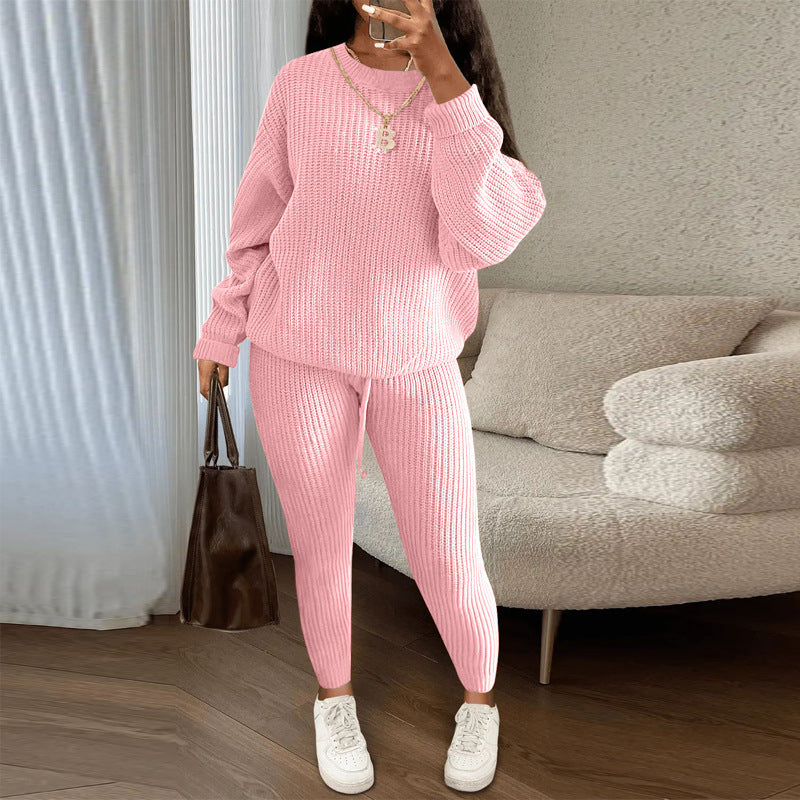 Winter Ribbed Knit Sweater and Pants Set | Women’s Loose Pullover Top & Drawstring Trouser Lounge Set