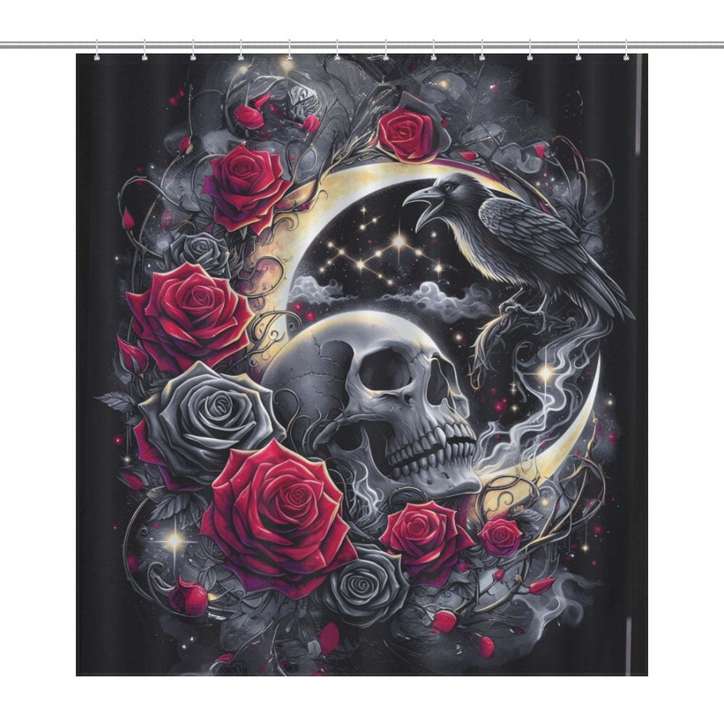 Mystic Skull & Roses Gothic Shower Curtain – Bathroom Decor