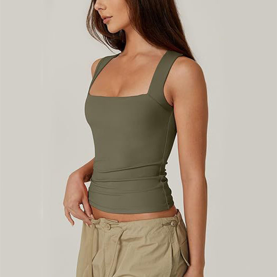 Summer Square-Neck Tank Vest – Women’s Slim Fit Solid Sleeveless Top | Chic Casual Summer Fashion Essential