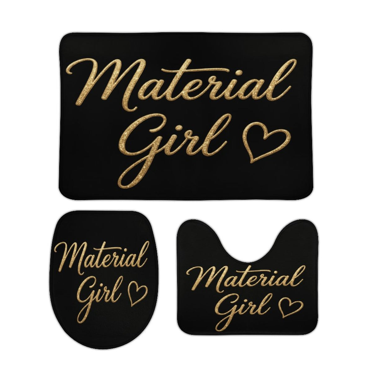 Material Girl Bathroom Mat Set, Black Gold Glam Bath Rugs, 3 Piece Toilet Mat Set, Luxury Bathroom Decor, Boss Lady Bath Set