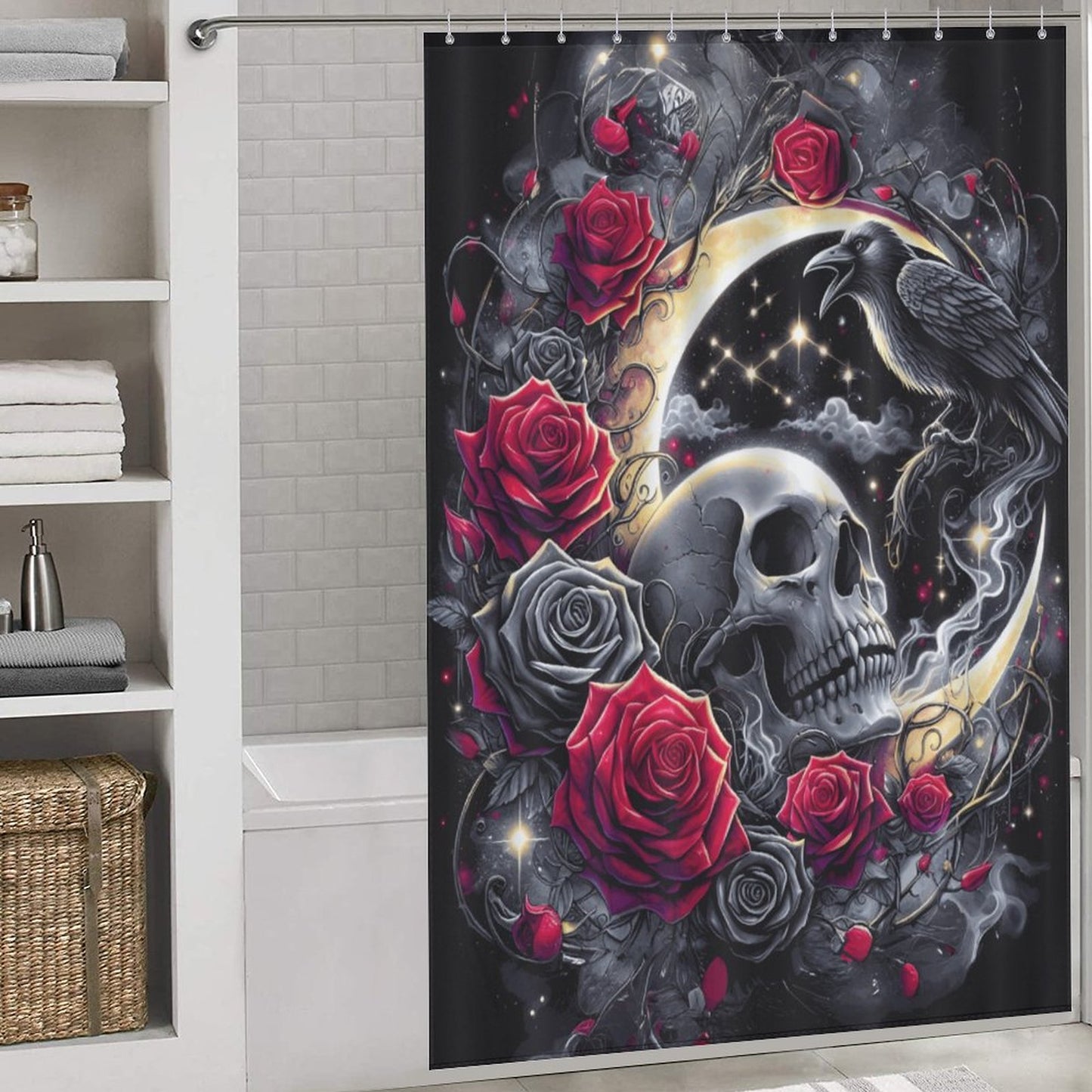 Mystic Skull & Roses Gothic Shower Curtain – Bathroom Decor
