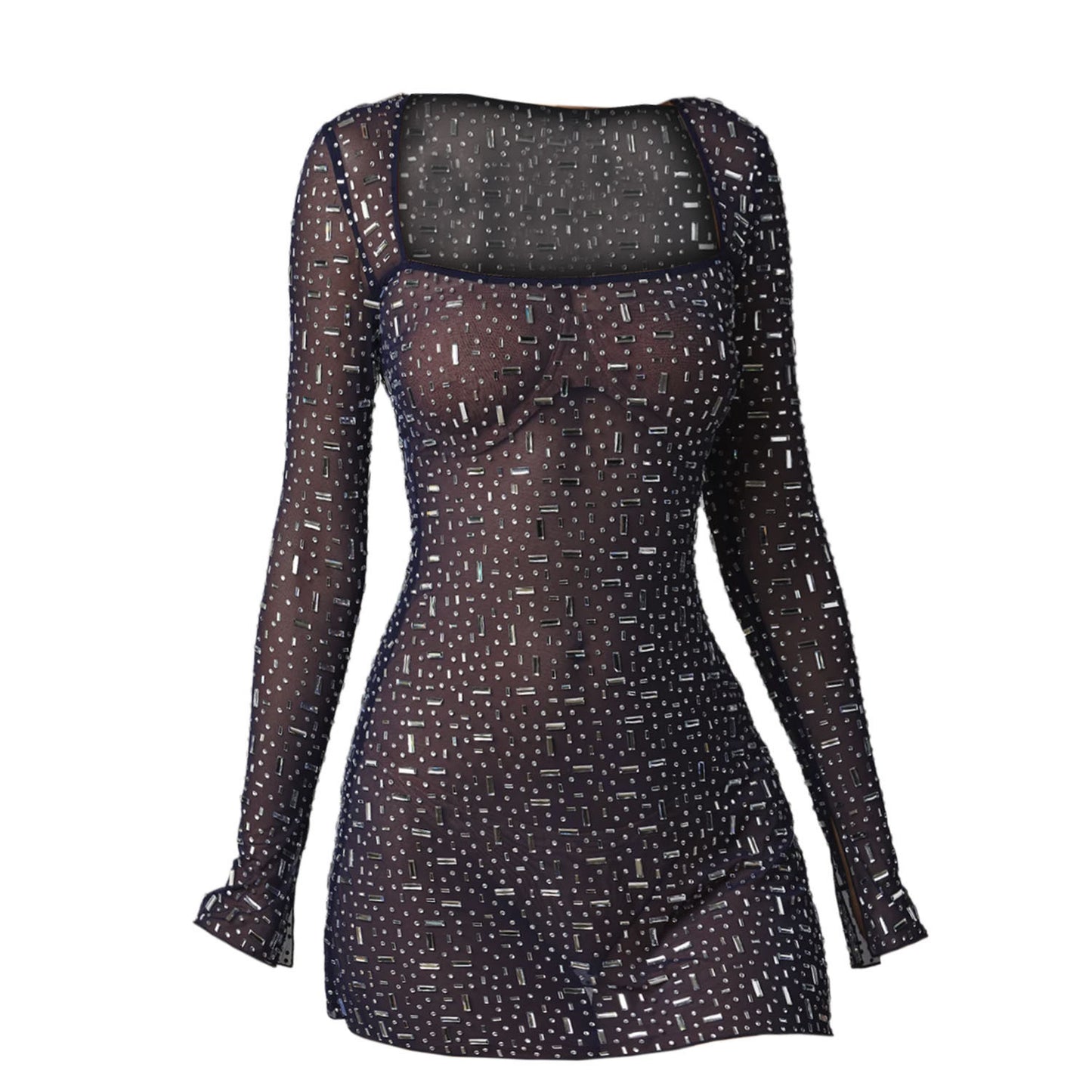 Sequin Bodycon Dress – Sparkly Sleeveless Party Dress with Square Neck | Glam Nightclub Outfit | Tight Micro-Elastic Glitter Dress for Women