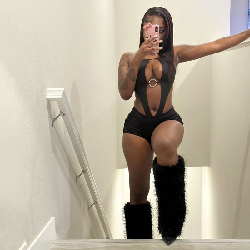 Women’s Sexy Hollow-Out Backless Halter Jumpsuit – Bodycon One-Piece Outfit, Clubwear, Summer Night Out Fashion