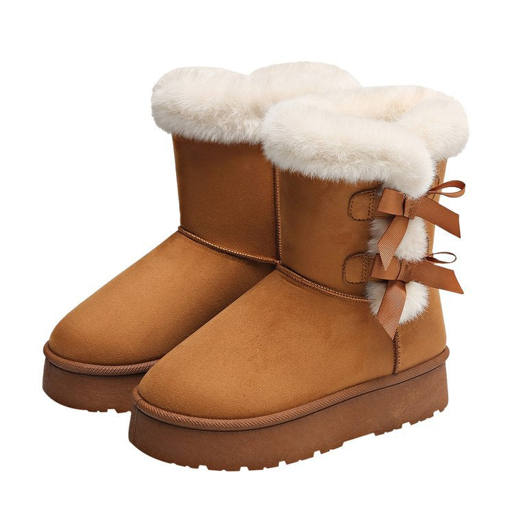 Women’s Bow Retro Ankle Boots | Fleece Lined Winter Boots | Thick Sole Birkenstock-Style Boots | Cozy Warm Snow Boots for Women | Cute Bow Winter Booties