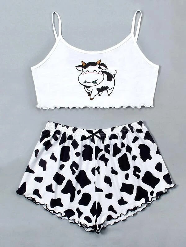 Knitted Print Pajama Set for Women – Thin Comfy Cami Top & Shorts Loungewear