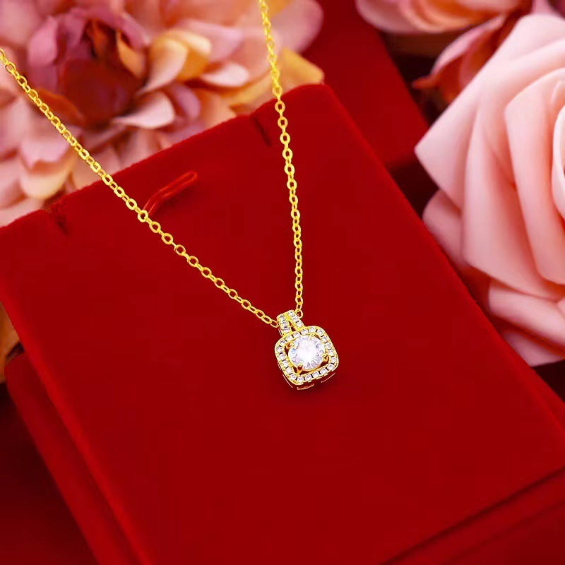 Fashion Jewelry Set Zircon Gem Pendant Chain Choker Necklace For Women Gold Color Stud Earring