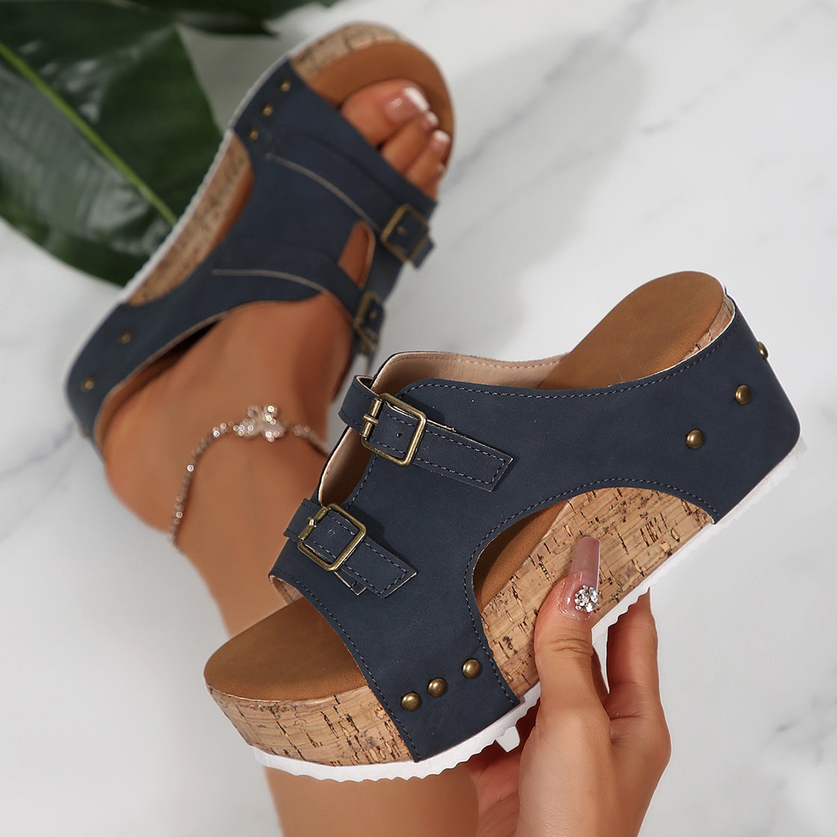 Women's Platform Beach Sandals / Comfy Summer Slip-Ons for Vacation, Pool, and Everyday Wear