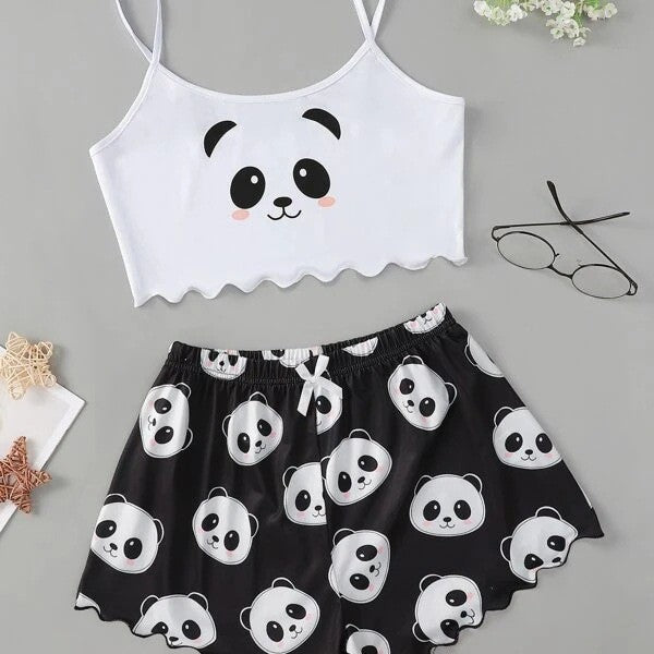 Knitted Print Pajama Set for Women – Thin Comfy Cami Top & Shorts Loungewear