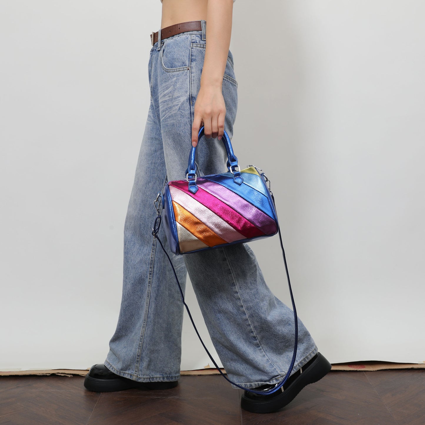 Rainbow Patchwork Tote – Large Capacity Statement Handbag for Women