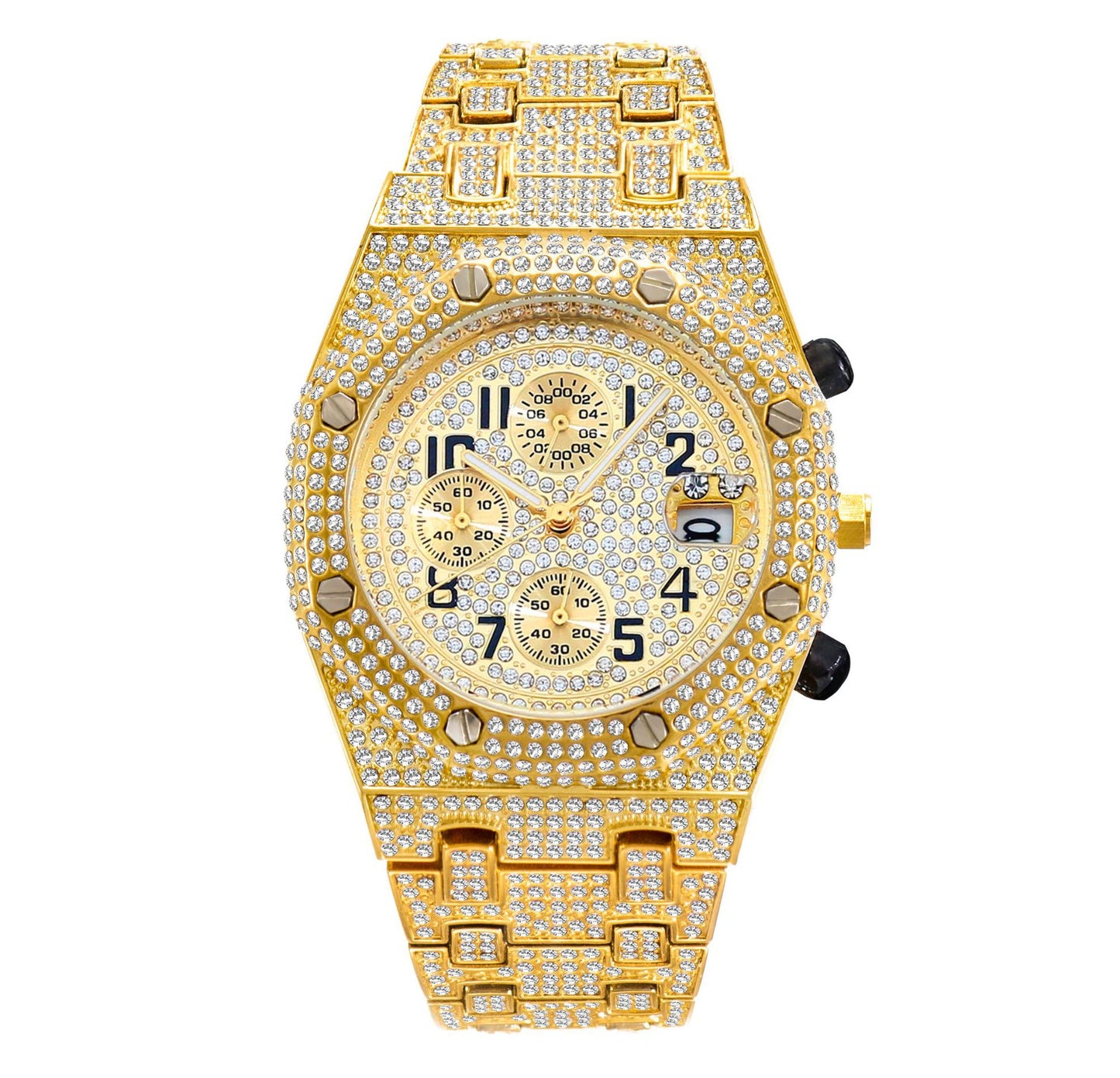 Full Diamond Three-eye Timing Sports Quartz Men's Watch