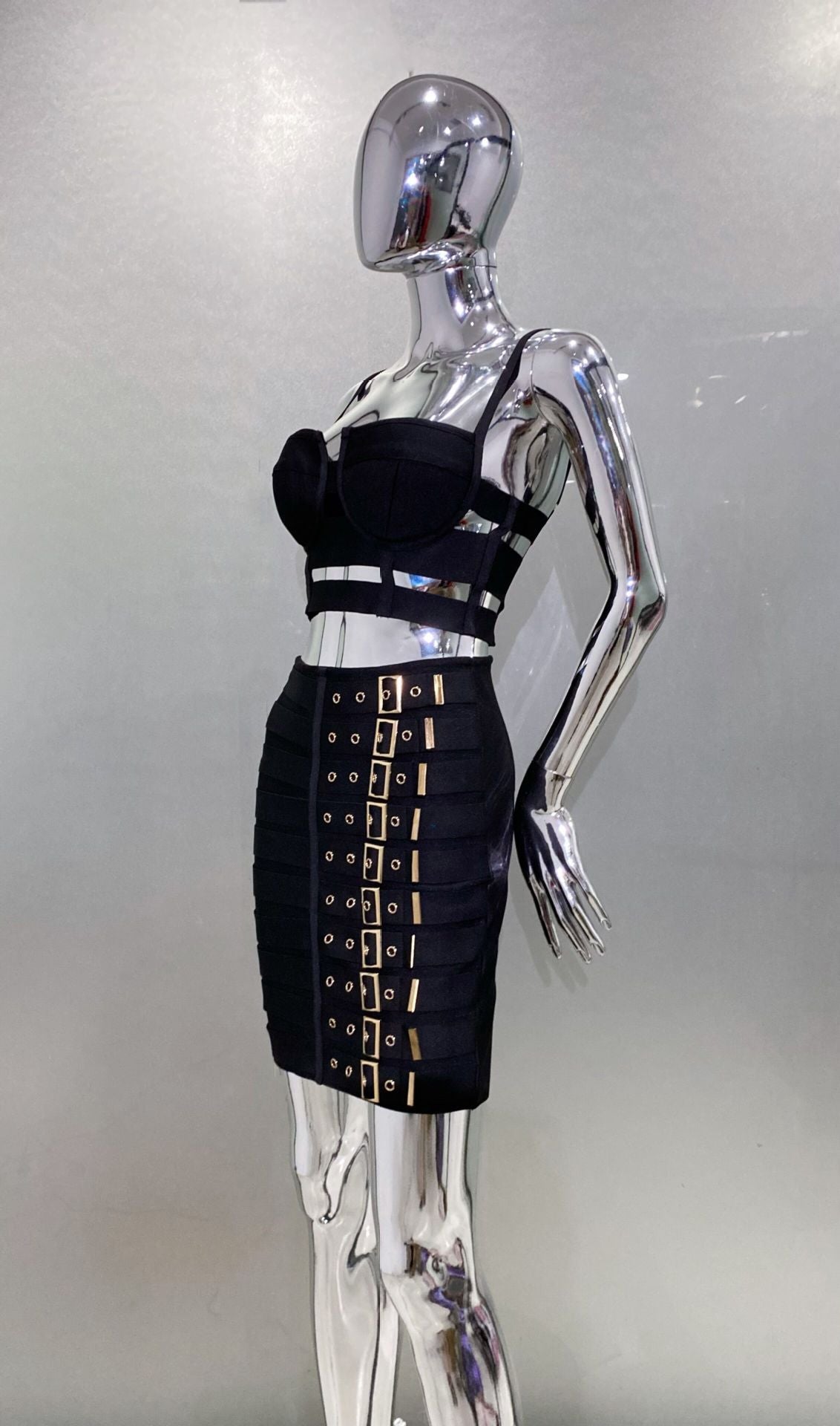 Sexy Spaghetti-Strap Camisole Top & Belt Buckle Miniskirt Set – Trendy Two-Piece Midriff Outfit for Women | Streetwear Clubwear Fashion