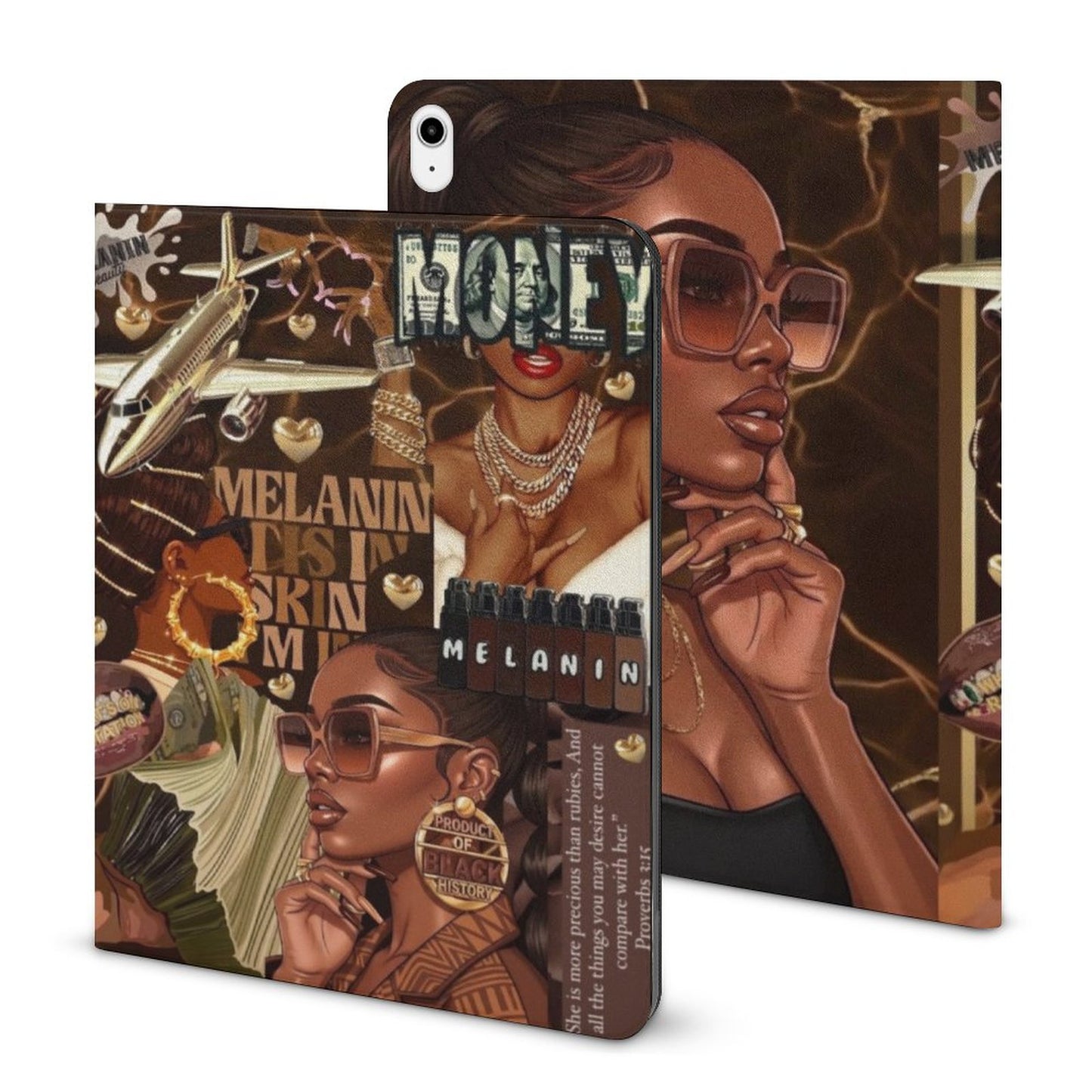 Melanin Queen Book-Style iPad Case with Apple Pencil Holder | Black Girl Luxury Tablet Cover | Protective Folio iPad Protector for Women