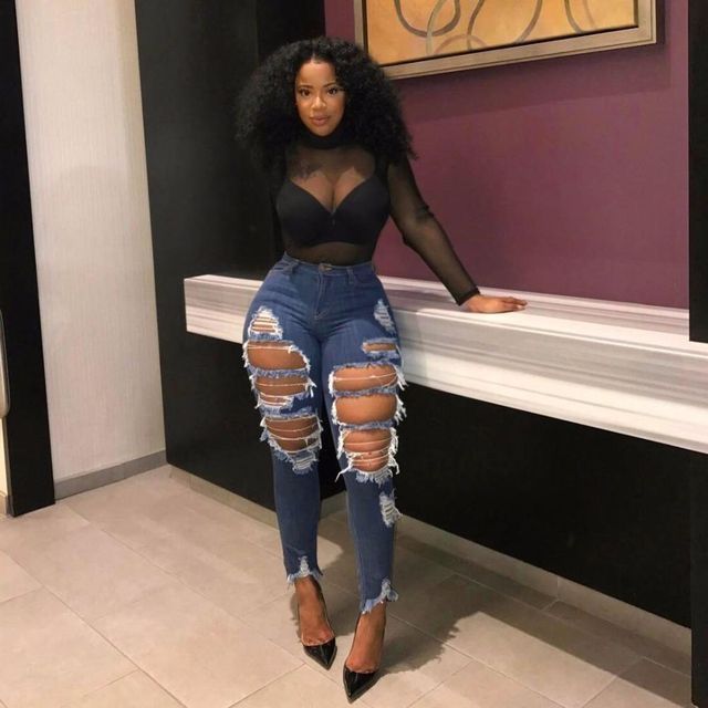 Women's Distressed Beggar Denim Skinny Pants – Stylish High Waist Ripped Jeans