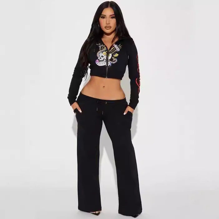Women’s Casual Streetwear Printed 2-Piece Set – Multicolor Tracksuit | Trendy Graphic Top & Matching Pants | Comfortable Everyday Outfit
