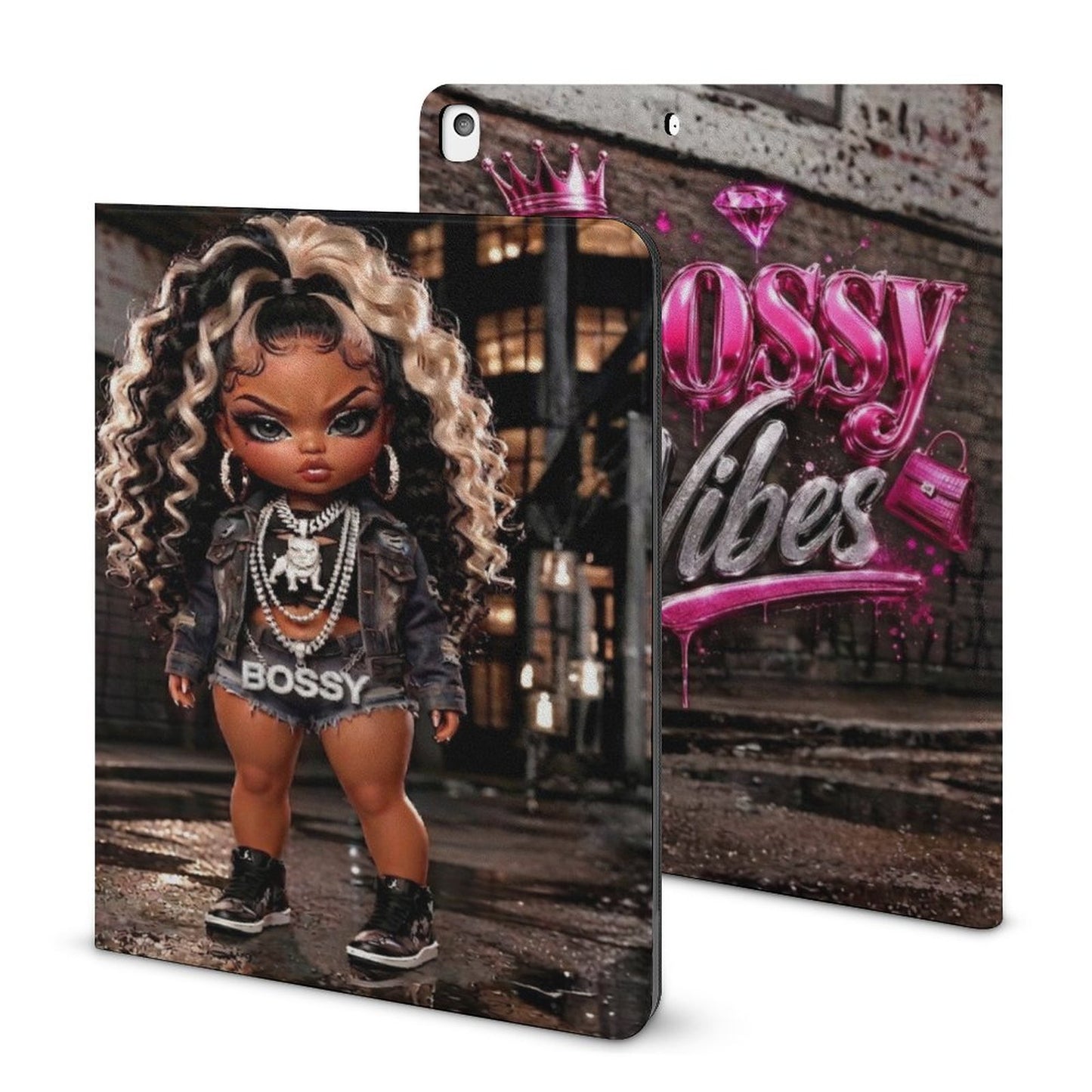 Bossy Vibes Book-Style iPad Case with Apple Pencil Holder – Luxury iPad Protector Cover for Women, Magnetic Smart Folio Tablet Case, Stylish Boss Babe Tech Accessory