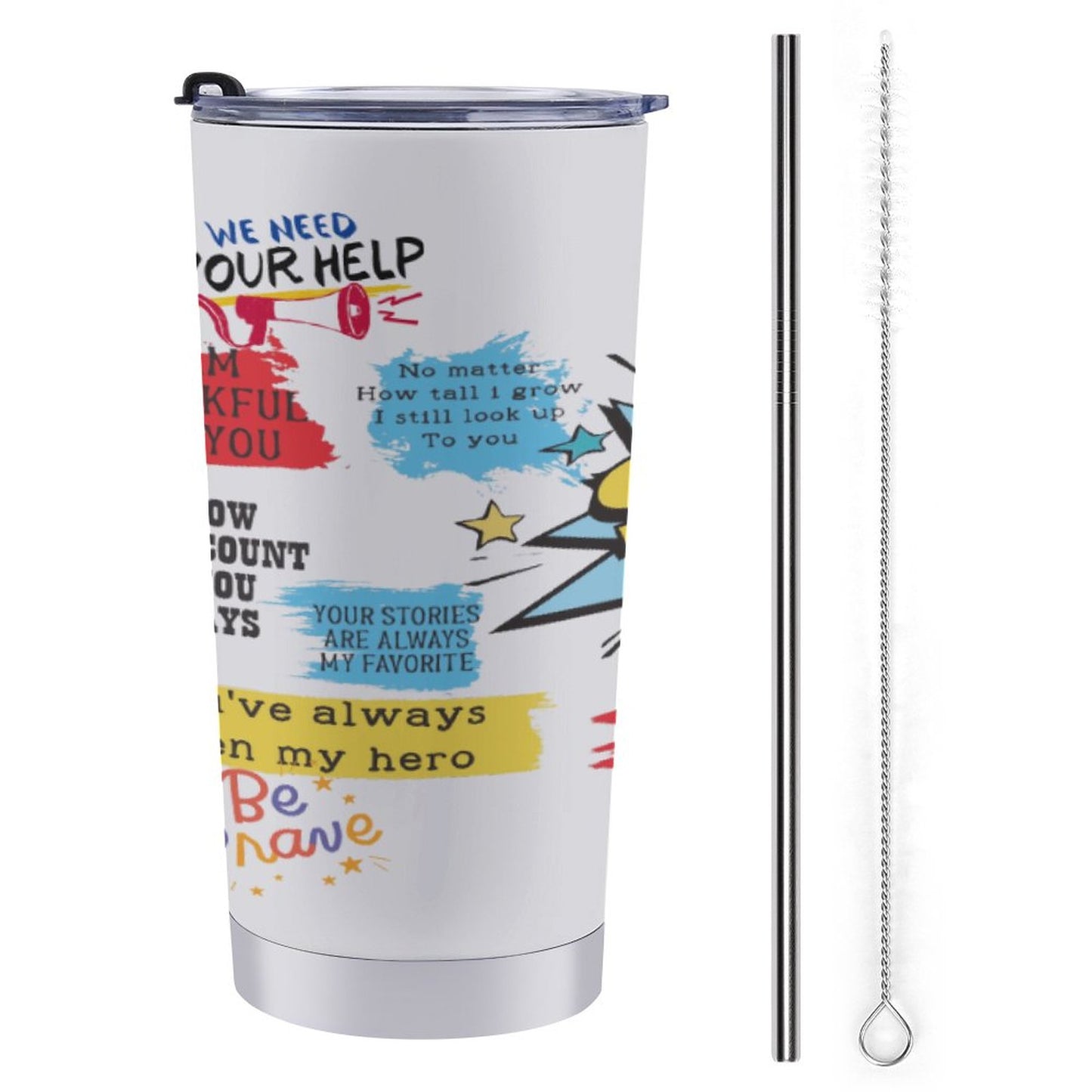 Super Dad Appreciation Car Travel Mug Set with Cleaning Kit – 20oz (590ml) Insulated Coffee Tumbler | Father’s Day Gift, Dad Appreciation Cup