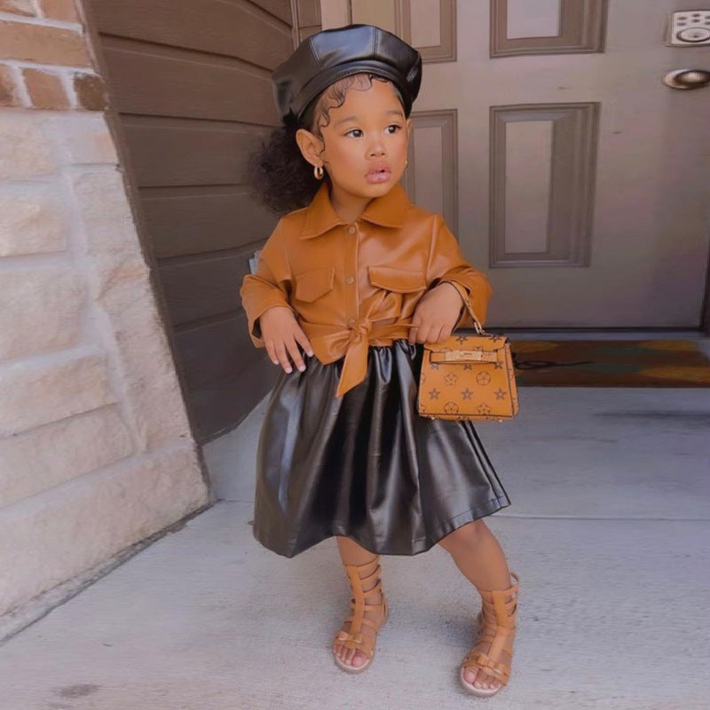Mini Luxe Fall Fashion Set | Toddler Faux Leather Skirt Outfit