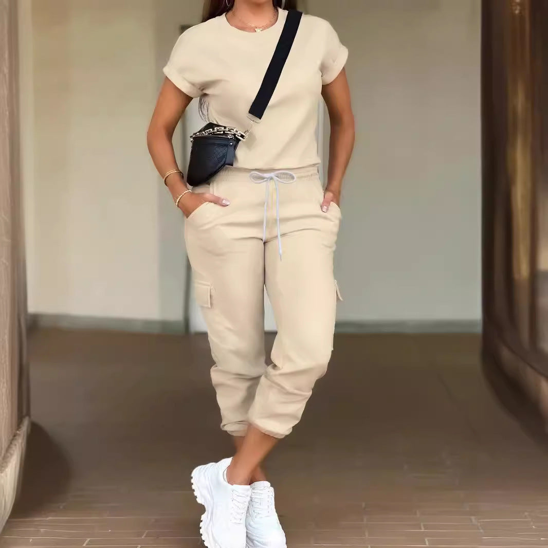 Trendy Two-Piece Set for Women – Cargo Jogger Pants & Matching Top | Streetwear Lounge Outfit | Chic Casual Tracksuit for Everyday Style