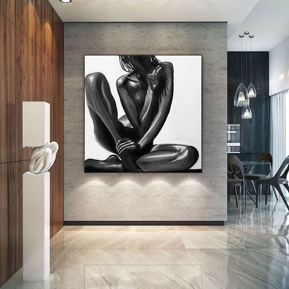 Handmade Oil Painting Canvas Wall Art Decoration Modern Black Naked African Girl Abstract Square Home Dining Room Bedroom Decor Rolled Frameless Unstretched Painting