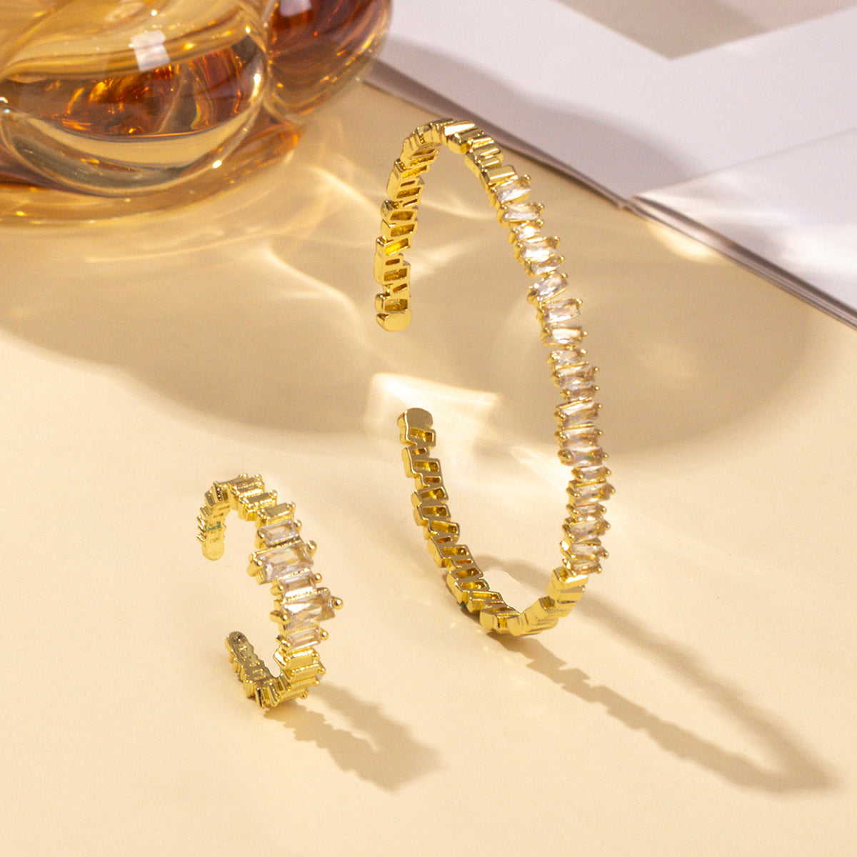 2PCS Fashionable Women’s Cubic Zirconia Wristband Rings – Irregular Inlaid Open Bangle Bracelets | Luxury Statement Jewelry Gift