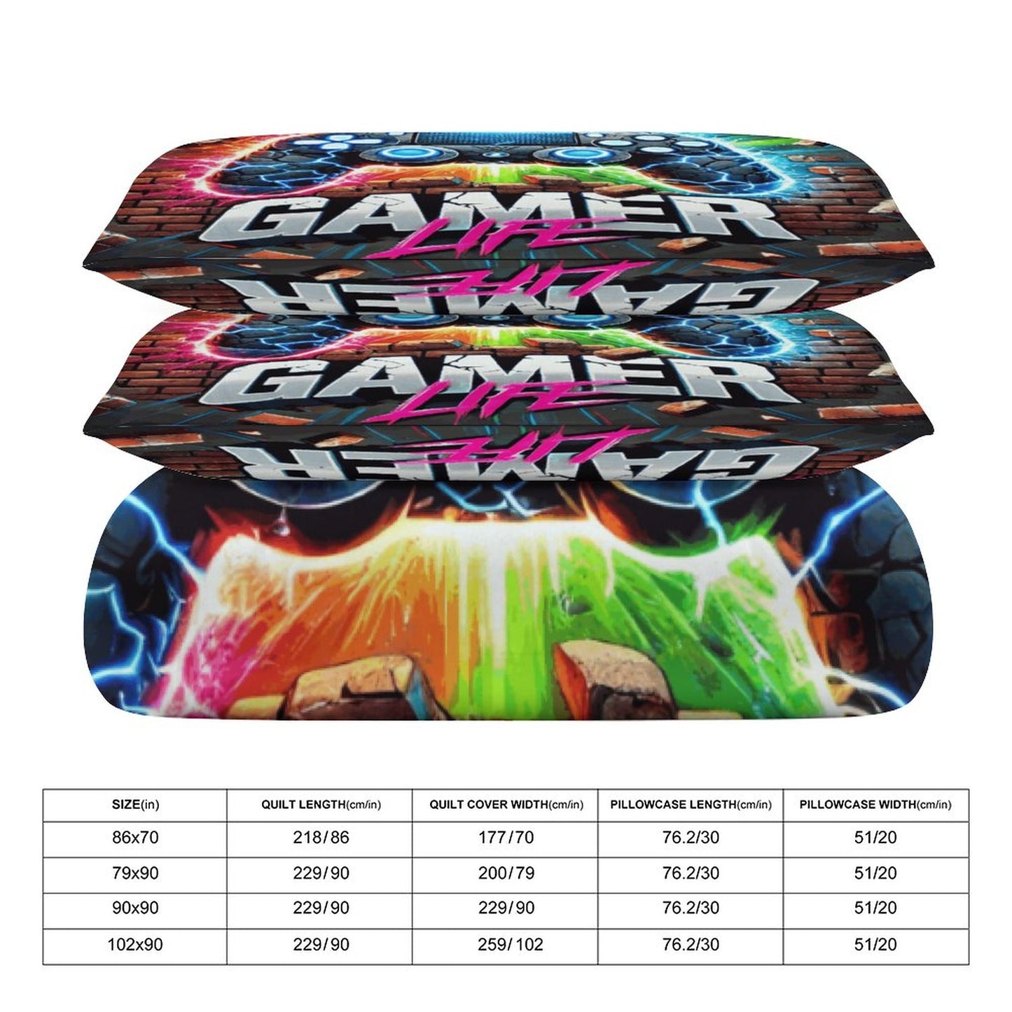Boys Gamer Life 3-Piece Bedding Set – Dual-Sided Printing – 86"x70" Comforter with Pillowcases – Video Game Bedroom Decor