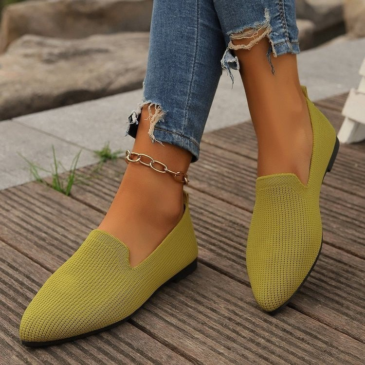 Effortless Style & Comfort - Women's Slip-on Low-cut Breathable Pointed Woven Flats