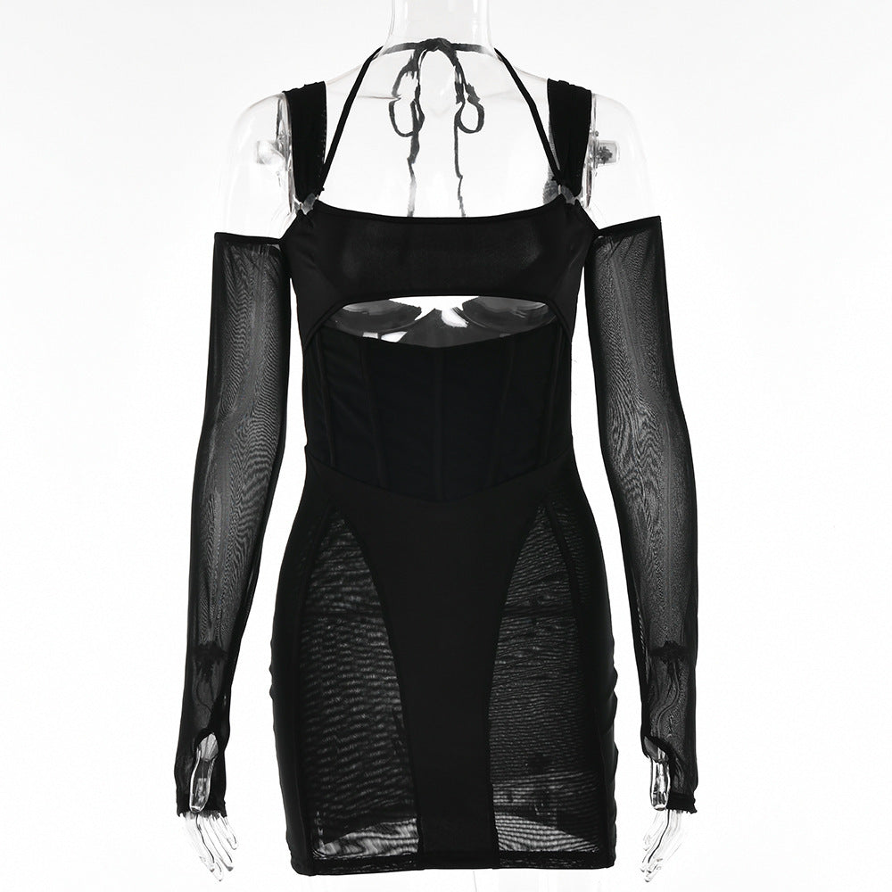 Women’s Sling Tight Dress | Sexy Backless Mesh See-Through Hip Skirt | Bodycon Club & Party Dress