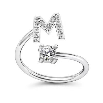 Women's Adjustable Zircon Letters Ring