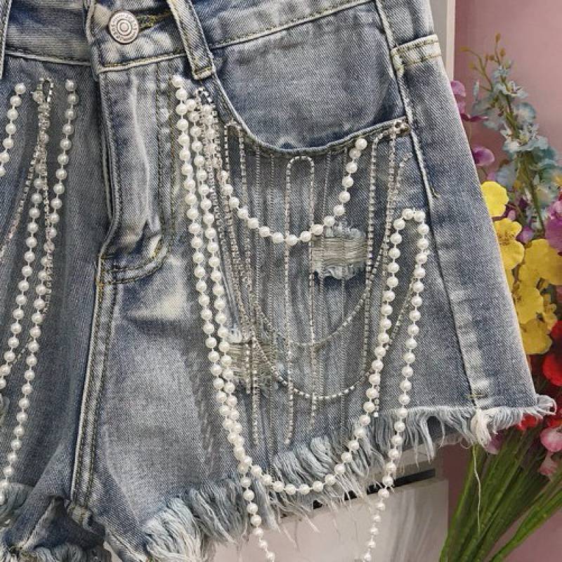 Women's Summer Beaded Jeans Shorts