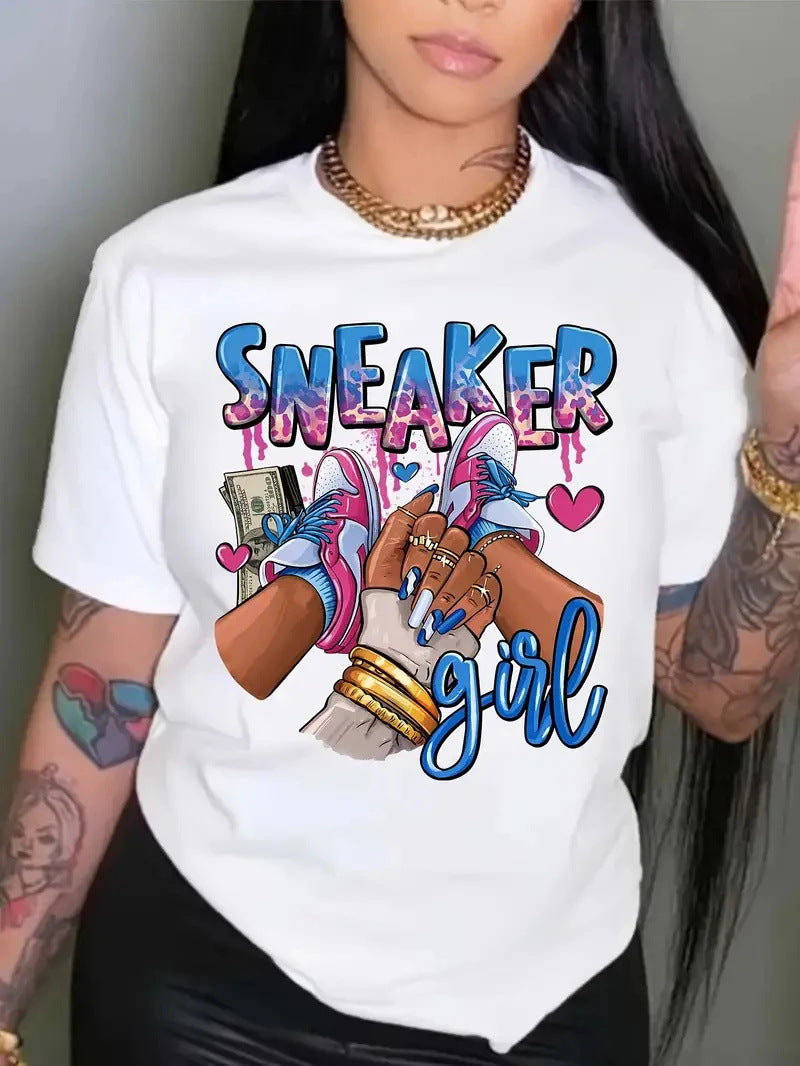 Sneaker Girl Pattern Printed T-shirt Short Sleeve