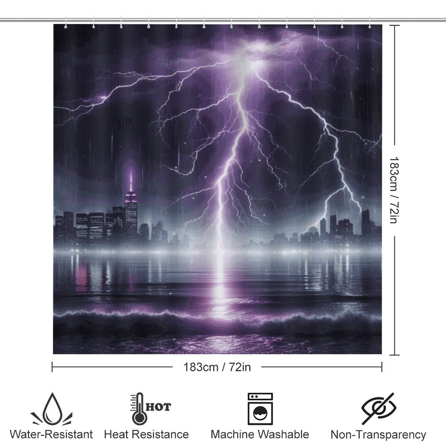 Thunder Storm Shower Curtain Set with 3 Rugs/ Guest Bathroom/ Master Bathroom