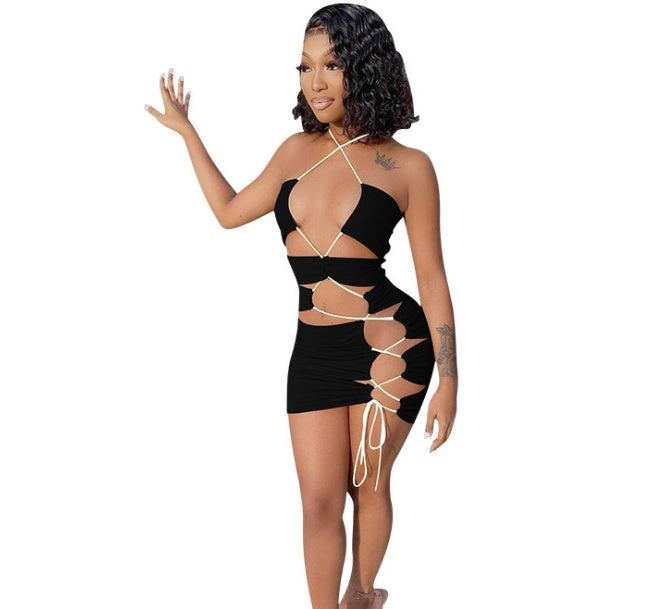 Women's Irregular Drawstring Slim Fitted Dress – Sexy Bodycon Streetwear Dress, Adjustable Ruched Dress, Trendy Summer Night Out Outfit for Women