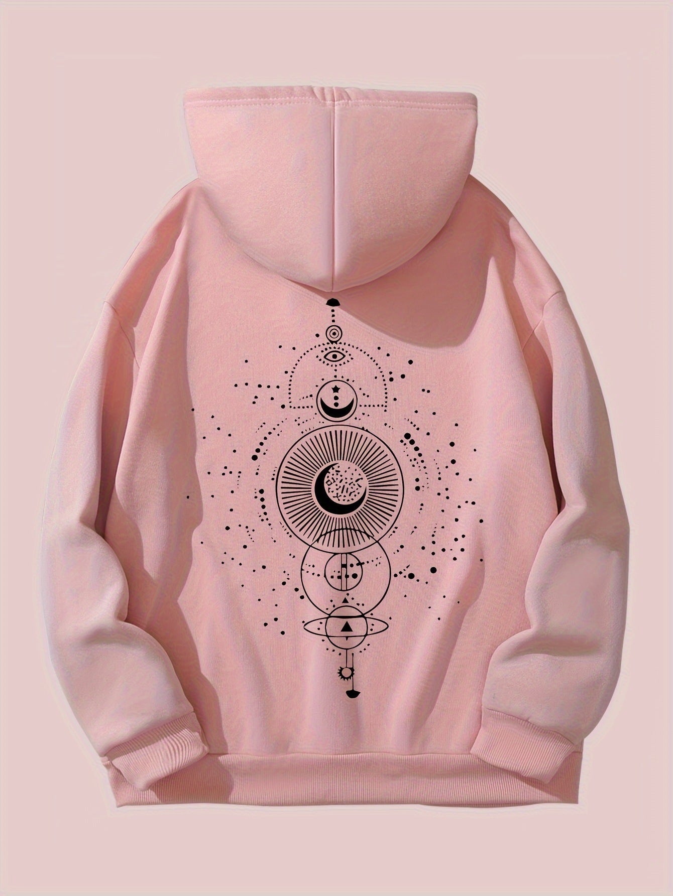 Moon Print Casual Hooded Sweatshirt - Cozy Celestial Style