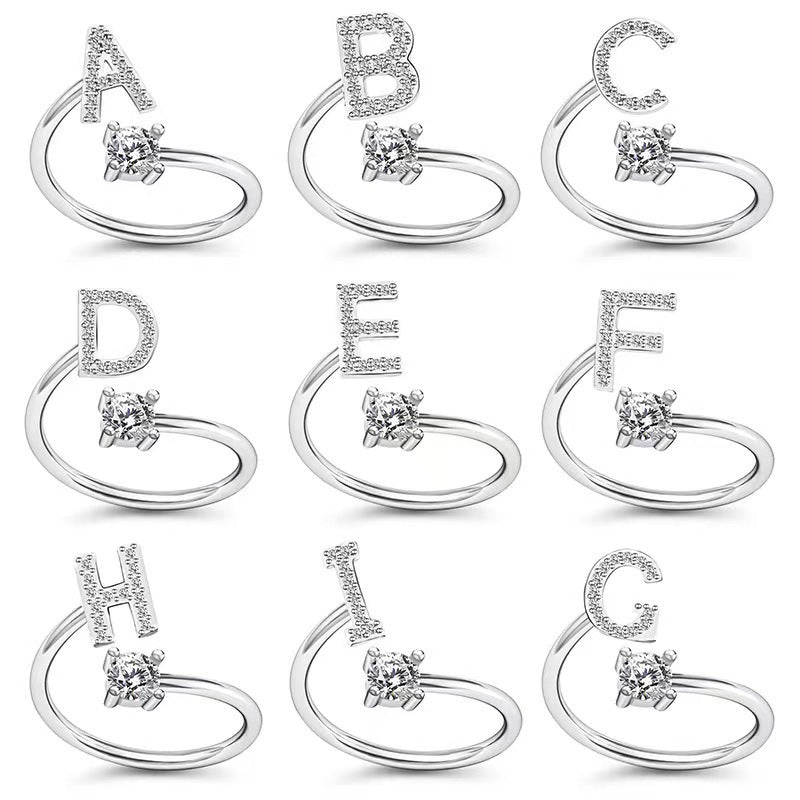 Women's Adjustable Zircon Letters Ring