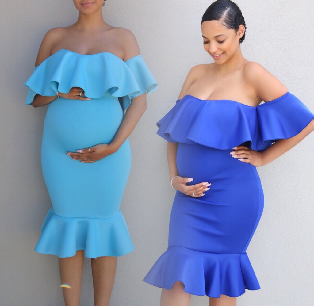 Elegant Maternity Ruffle Dress for Women – Stretchy Elastic Waist Pregnancy Dress | Comfortable Flowy Baby Shower, Casual & Photoshoot Outfit