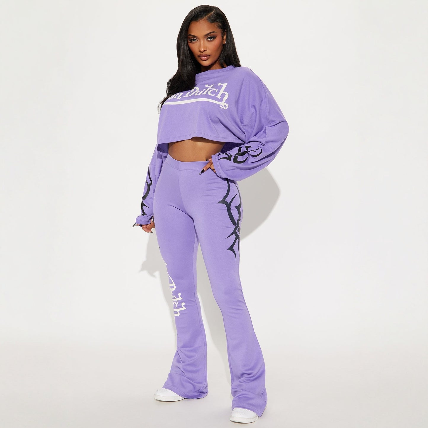 Women’s Casual 2-Piece Set – Solid Color Letter Print Cropped Top & High-Waist Pants | Trendy Streetwear Lounge Set for Everyday Style